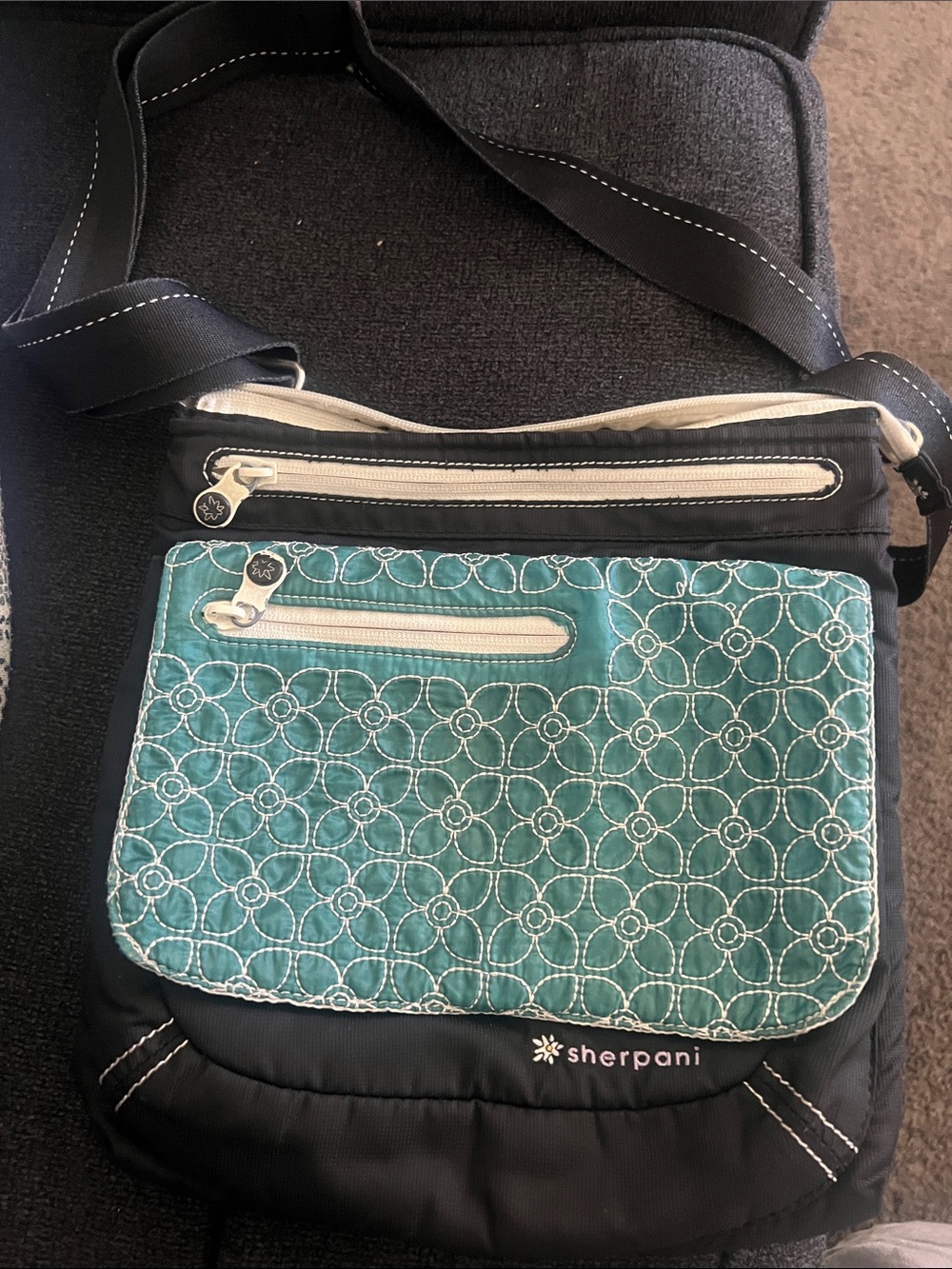 Sherpani Teal and Black Quilted Front Flap Crossbody Bag